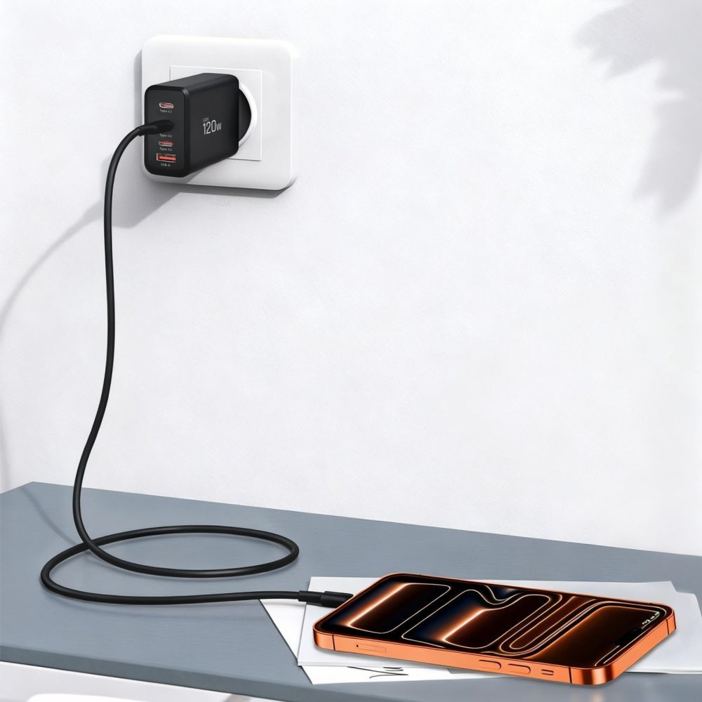 Punjač mreže Tech-Protect NC120W-GAN, 120W, 5A, 1 x USB-A - 3 x USB-C, Crni