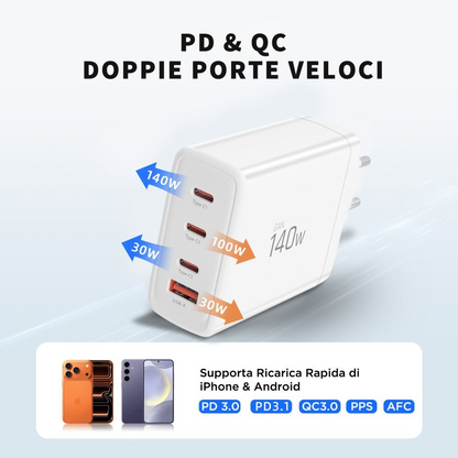 Punjač za mrežu Tech-Protect NC140W-GAN, 140W, 5A, 1 x USB-A - 3 x USB-C, Beli