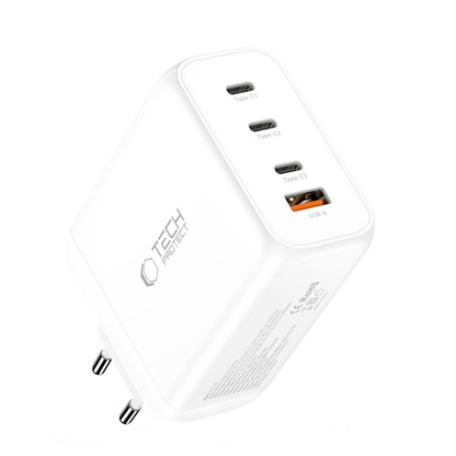 Punjač mreže Tech-Protect NC200W-GAN, 200W, 5A, 1 x USB-A - 3 x USB-C, Beli