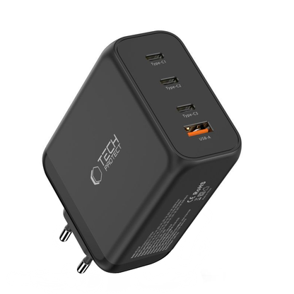 Punjač mreže Tech-Protect NC200W-GAN, 200W, 5A, 1 x USB-A - 3 x USB-C, Crna
