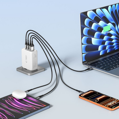 Punjač mreže Tech-Protect NC200W-GAN, 200W, 5A, 1 x USB-A - 3 x USB-C, Beli