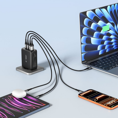 Punjač mreže Tech-Protect NC200W-GAN, 200W, 5A, 1 x USB-A - 3 x USB-C, Crna