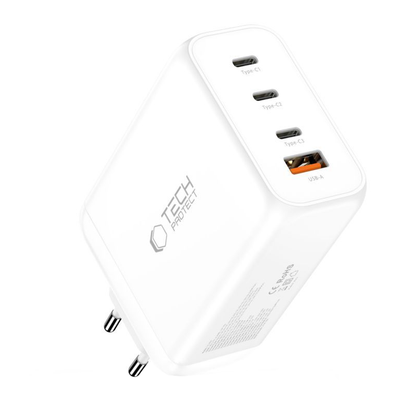 Punjač mreže Tech-Protect NC240W-GAN, 240W, 5A, 1 x USB-A - 3 x USB-C, Beli