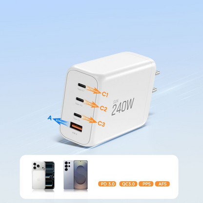 Punjač mreže Tech-Protect NC240W-GAN, 240W, 5A, 1 x USB-A - 3 x USB-C, Beli