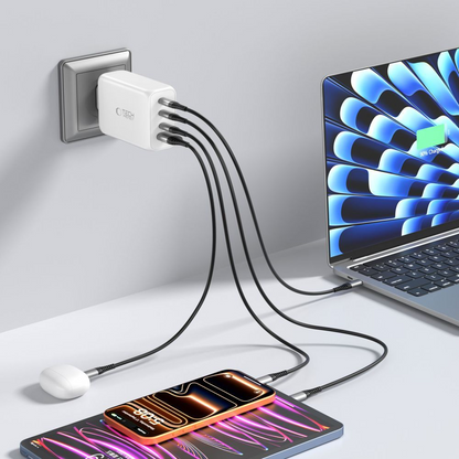 Punjač mreže Tech-Protect NC240W-GAN, 240W, 5A, 1 x USB-A - 3 x USB-C, Beli
