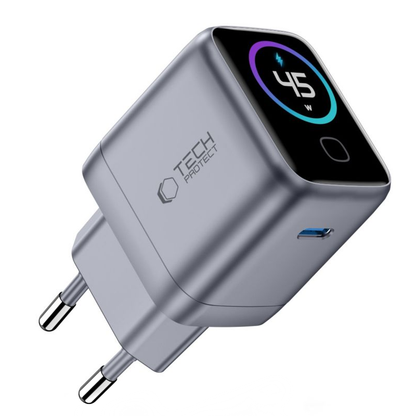 Punjač za mrežu Tech-Protect NC45W Display, 45W, 3A, 1 x USB-C, Siva