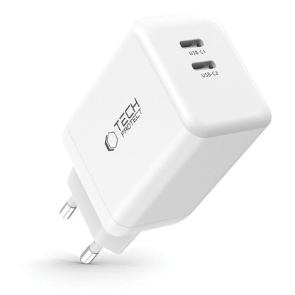 Network Charger Tech-Protect NC45W, 45W, 3A, 2 x USB-C, White 