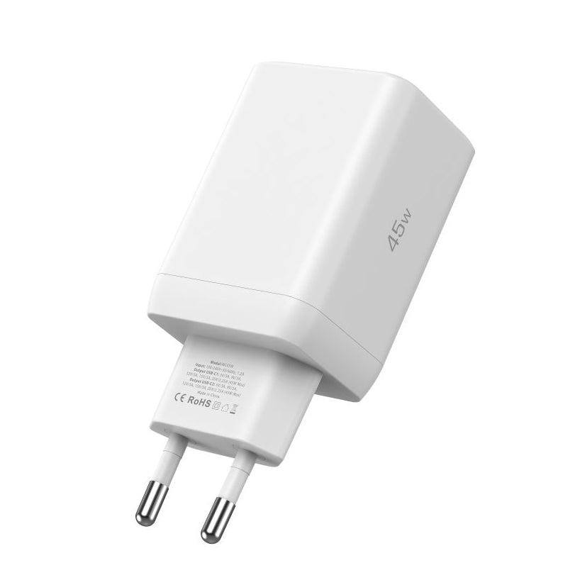 Network Charger Tech-Protect NC45W, 45W, 3A, 2 x USB-C, White 