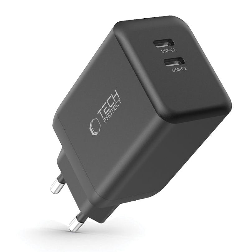 Punjač za mrežu Tech-Protect NC45W, 45W, 3A, 2 x USB-C, Crni
