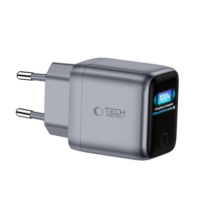 Punjač za mrežu Tech-Protect NC45W Display, 45W, 3A, 1 x USB-C, Siva