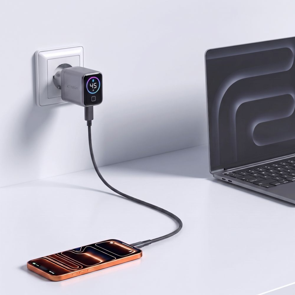 Punjač za mrežu Tech-Protect NC45W Display, 45W, 3A, 1 x USB-C, Siva