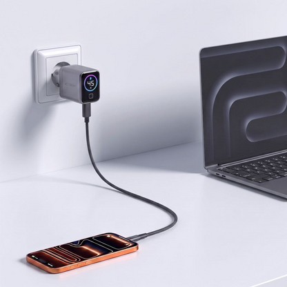 Punjač za mrežu Tech-Protect NC45W Display, 45W, 3A, 1 x USB-C, Siva