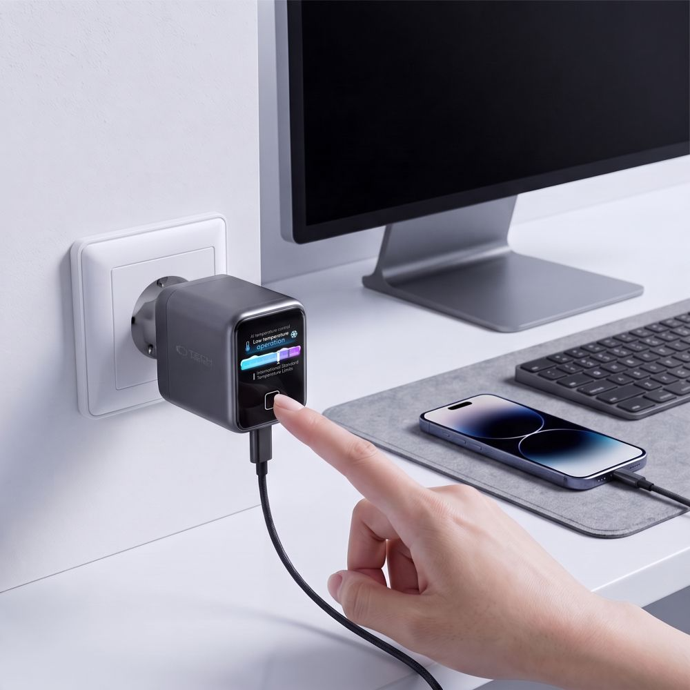 Punjač za mrežu Tech-Protect NC45W Display, 45W, 3A, 1 x USB-C, Siva