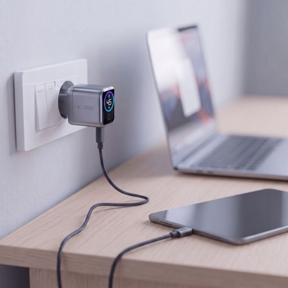 Punjač za mrežu Tech-Protect NC45W Display, 45W, 3A, 1 x USB-C, Siva