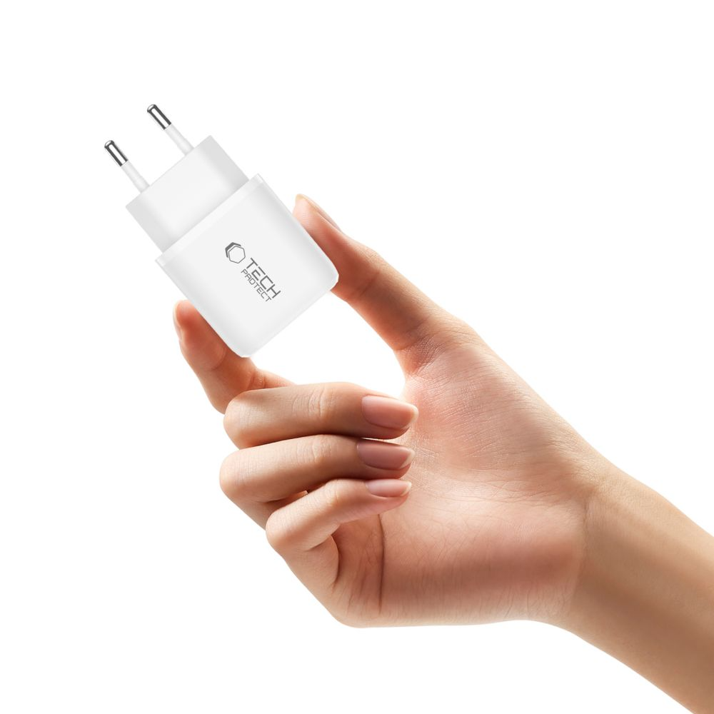 Punjač mreže Tech-Protect NCA45W, 45W, 3A, 1 x USB-A - 1 x USB-C, Beli