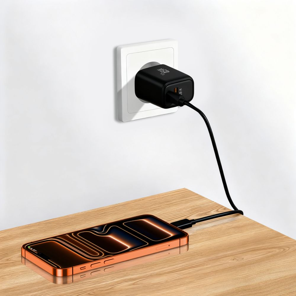 Punjač mreže Tech-Protect NCA45W, 45W, 3A, 1 x USB-A - 1 x USB-C, Crni
