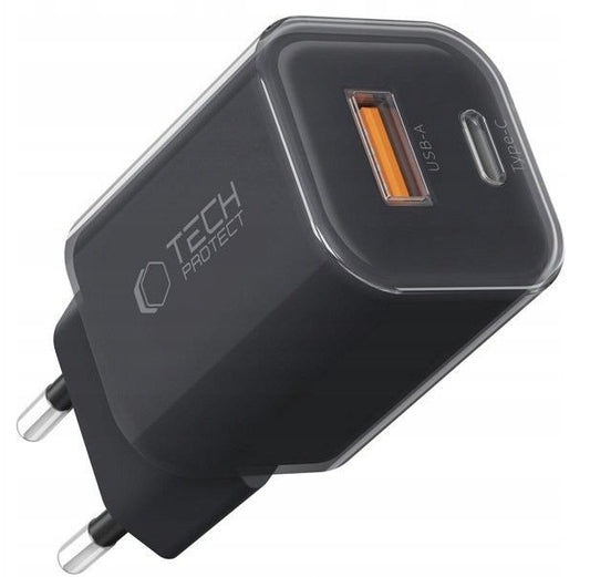 Punjač mreže Tech-Protect NCM33W, 33W, 3A, 1 x USB-A - 1 x USB-C, Crni