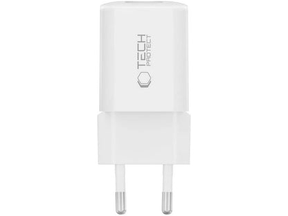 Punjač mreže Tech-Protect NCM33W, 33W, 3A, 1 x USB-A - 1 x USB-C, Beli