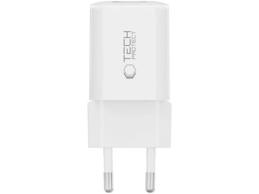 Punjač mreže Tech-Protect NCM33W, 33W, 3A, 1 x USB-A - 1 x USB-C, Beli