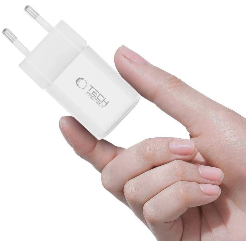 Punjač mreže Tech-Protect NCM33W, 33W, 3A, 1 x USB-A - 1 x USB-C, Beli