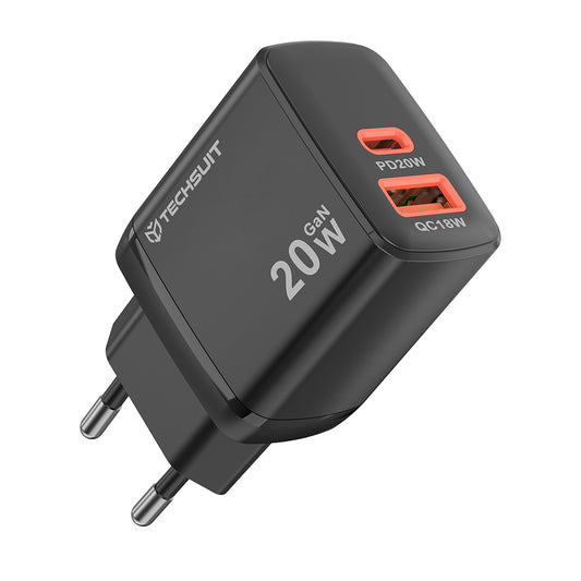 Punjač mreže Techsuit CH2 Duonix, 20W, 3A, 1 x USB-A - 1 x USB-C, Crni