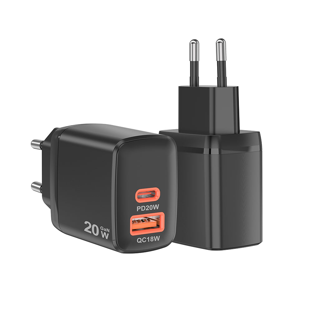 Punjač mreže Techsuit CH2 Duonix, 20W, 3A, 1 x USB-A - 1 x USB-C, Crni