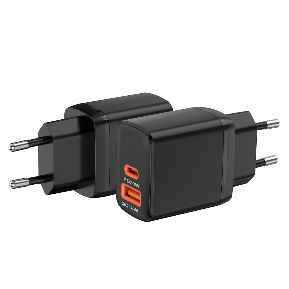Punjač mreže Techsuit CH2 Duonix, 20W, 3A, 1 x USB-A - 1 x USB-C, Crni