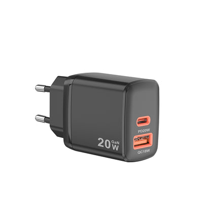 Punjač mreže Techsuit CH2 Duonix, 20W, 3A, 1 x USB-A - 1 x USB-C, Crni
