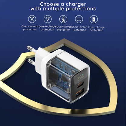 Punjač mreže Techsuit CH3 LEDChargX Display, 35W, 3A, 1 x USB-A - 1 x USB-C, Crni
