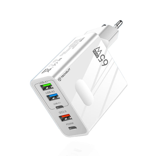 Punjač mreže Techsuit CHC1 PentaXPower, 25W, 3A, 3 x USB-A - 2 x USB-C, Beli