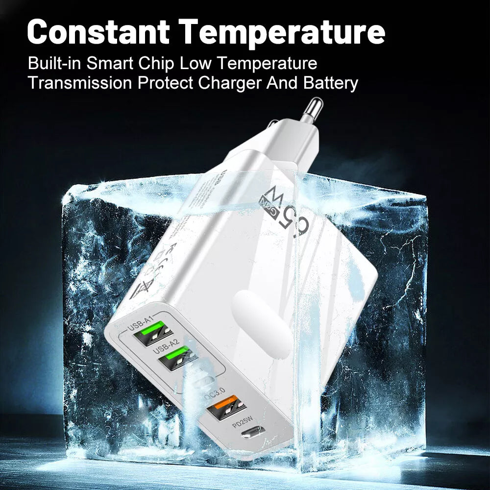 Punjač mreže Techsuit CHC1 PentaXPower, 25W, 3A, 3 x USB-A - 2 x USB-C, Beli