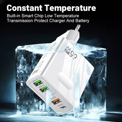 Punjač mreže Techsuit CHC1 PentaXPower, 25W, 3A, 3 x USB-A - 2 x USB-C, Beli