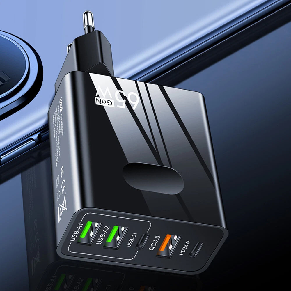 Punjač mreže Techsuit CHC1 PentaXPower, 25W, 3A, 3 x USB-A - 2 x USB-C, Crni