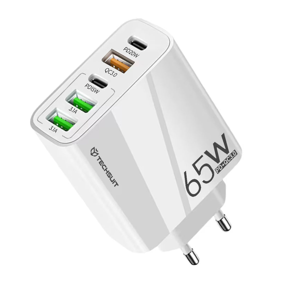 Punjač mreže Techsuit CHC2 PentaXPower, 20W, 3A, 3 x USB-A - 2 x USB-C, Beli