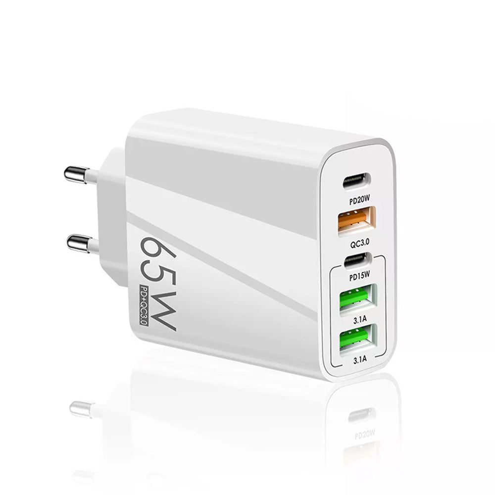 Punjač mreže Techsuit CHC2 PentaXPower, 20W, 3A, 3 x USB-A - 2 x USB-C, Beli