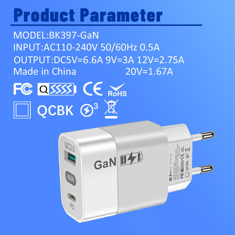 Mrežni punjač Techsuit CHPD131, 65W, 3.25A, 1 x USB-A - 1 x USB-C, Beli