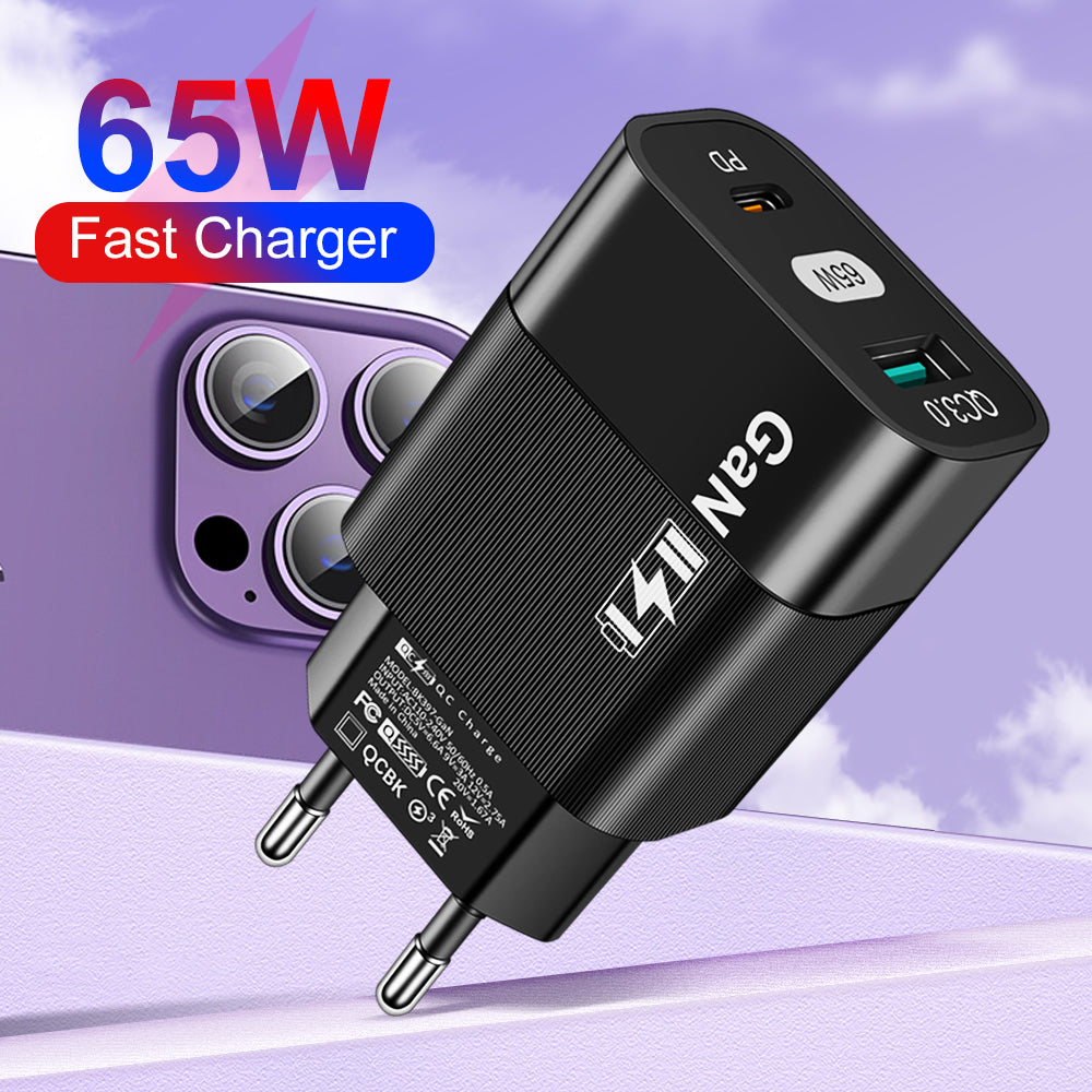 Punjač mreže Techsuit CHPD131, 65W, 3.25A, 1 x USB-A - 1 x USB-C, Crni