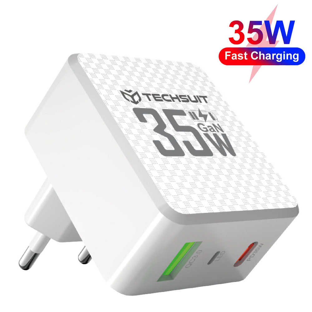 Punjač mreže Techsuit CHPD173 Tiny, 35W, 3A, 1 x USB-A - 1 x USB-C, Beli
