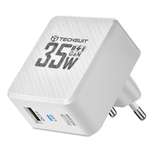 Punjač mreže Techsuit CHPD173 Tiny, 35W, 3A, 1 x USB-A - 1 x USB-C, Beli