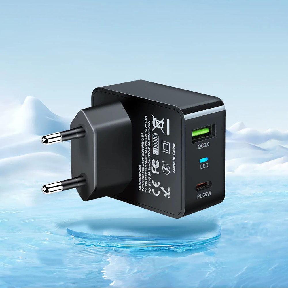 Punjač mreže Techsuit CHPD173 Tiny, 35W, 3A, 1 x USB-A - 1 x USB-C, Beli