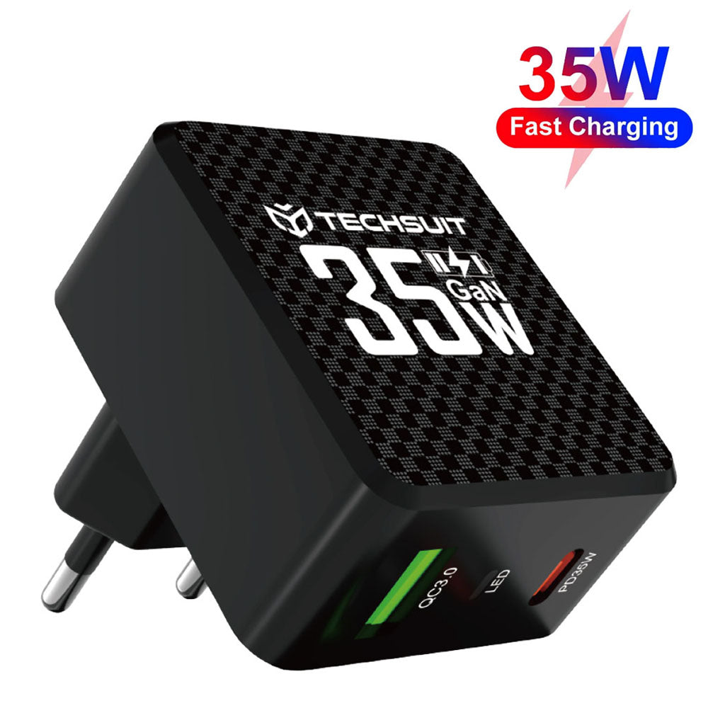 Punjač mreže Techsuit CHPD173 Tiny, 35W, 3A, 1 x USB-A - 1 x USB-C, Crni