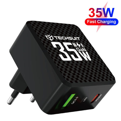 Punjač mreže Techsuit CHPD173 Tiny, 35W, 3A, 1 x USB-A - 1 x USB-C, Crni