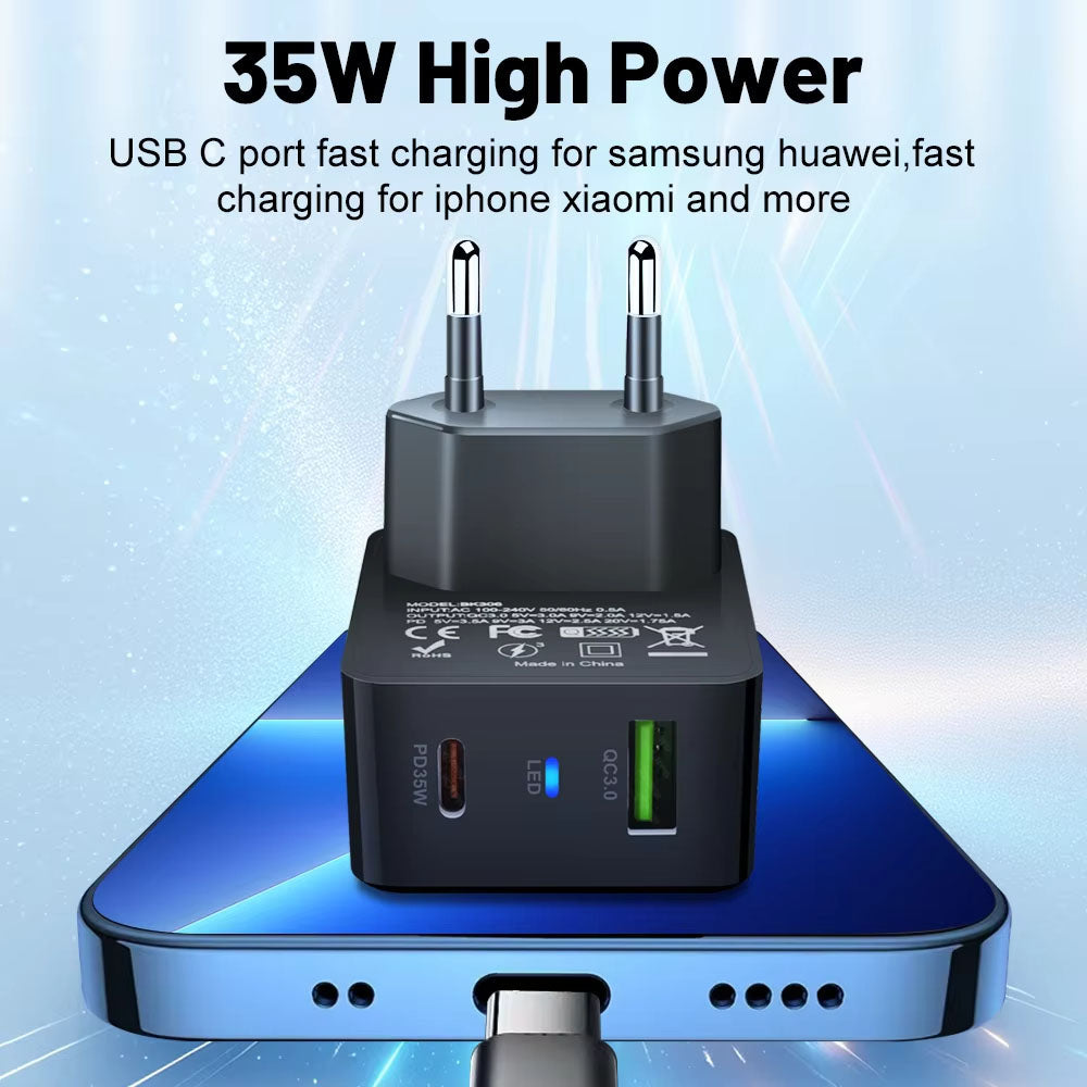 Punjač mreže Techsuit CHPD173 Tiny, 35W, 3A, 1 x USB-A - 1 x USB-C, Crni