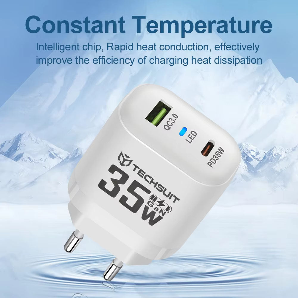 Punjač mreže Techsuit CHPD174, 35W, 3A, 1 x USB-A - 1 x USB-C, Beli
