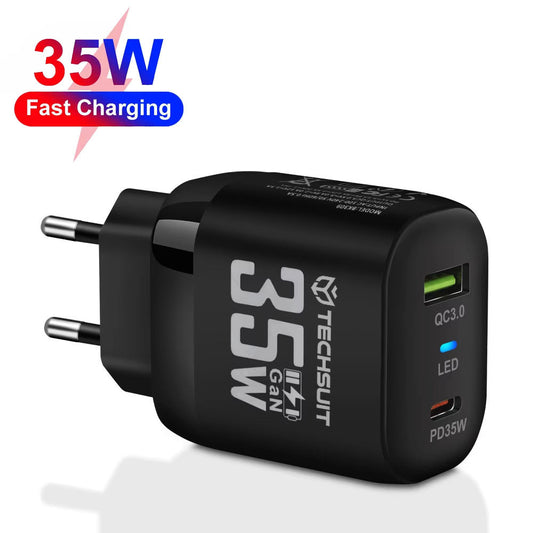 Punjač mreže Techsuit CHPD174, 35W, 3A, 1 x USB-A - 1 x USB-C, Crni