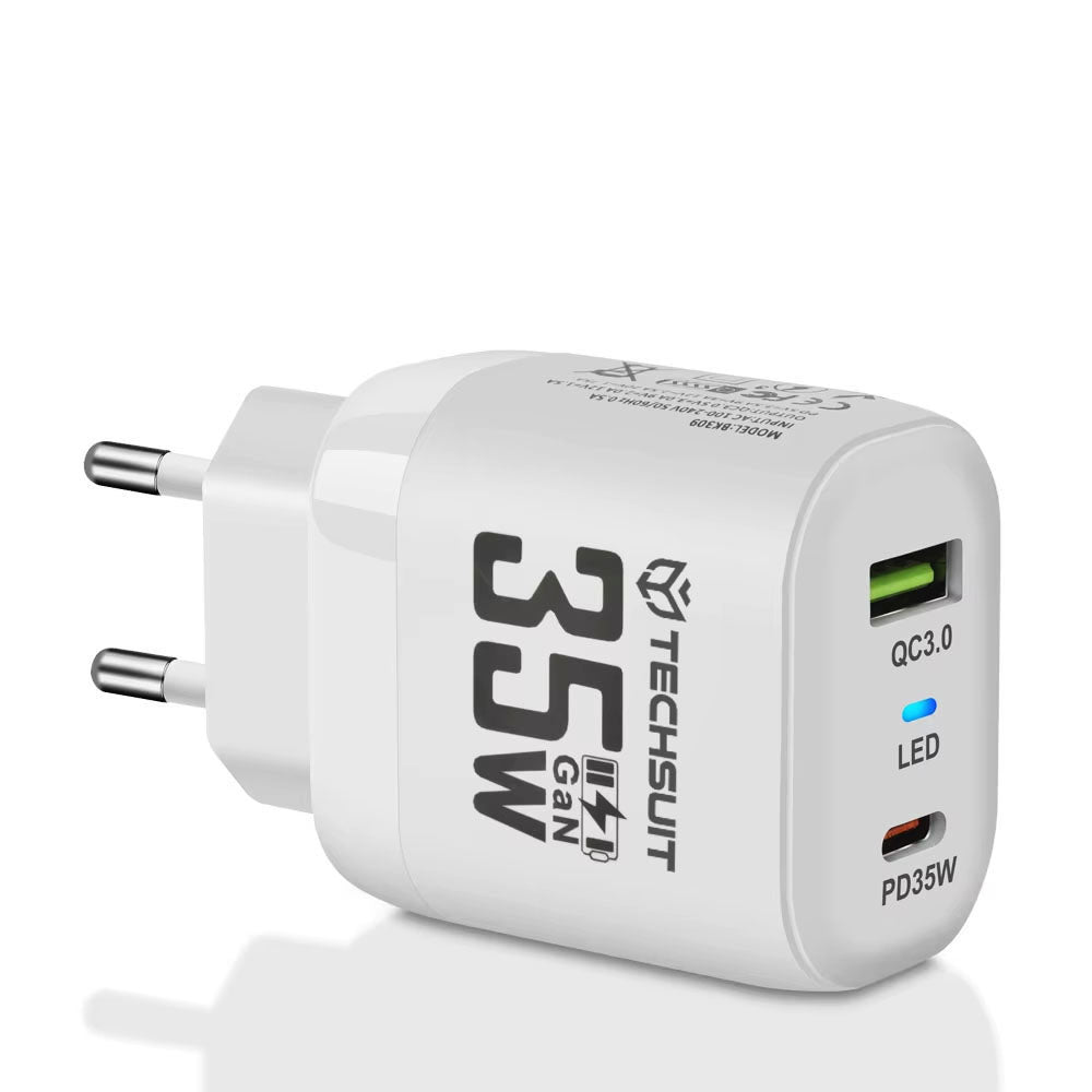 Punjač mreže Techsuit CHPD174, 35W, 3A, 1 x USB-A - 1 x USB-C, Beli