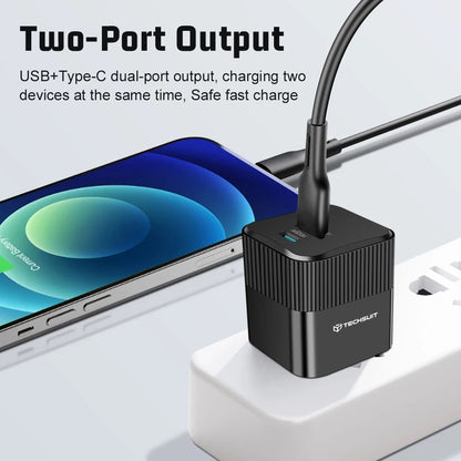 Punjač mreže Techsuit CHPD216 Tiny, 25W, 3A, 1 x USB-A - 1 x USB-C, Beli