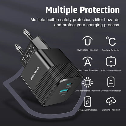 Punjač mreže Techsuit CHPD216 Tiny, 25W, 3A, 1 x USB-A - 1 x USB-C, Beli