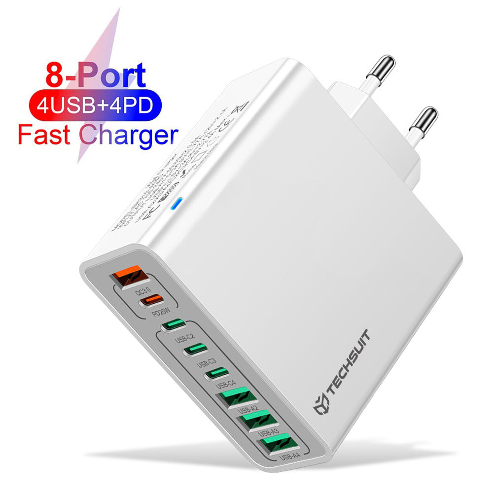 Punjač mreže Techsuit CHPD224, 65W, 3.25A, 4 x USB-A - 4 x USB-C, Beli