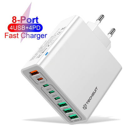 Punjač mreže Techsuit CHPD224, 65W, 3.25A, 4 x USB-A - 4 x USB-C, Beli